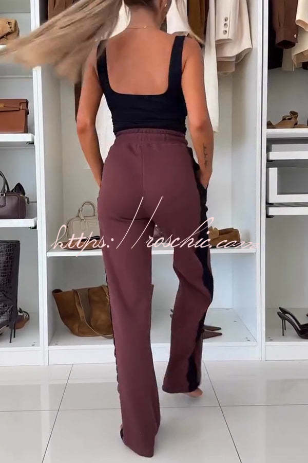 Fashion Lace Panel Long-sleeved Crop Top and Elastic Waist Tie Pocket Casual Pants Set