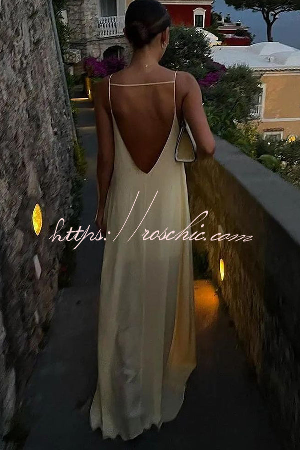 Sexy Satin Cutout Sling Backless Maxi Dress