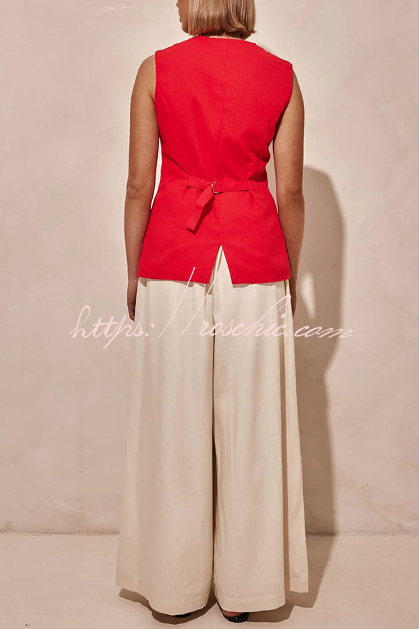 Billie Linen Blend High Rise Elastic Waist Pocketed Wide Leg Pants