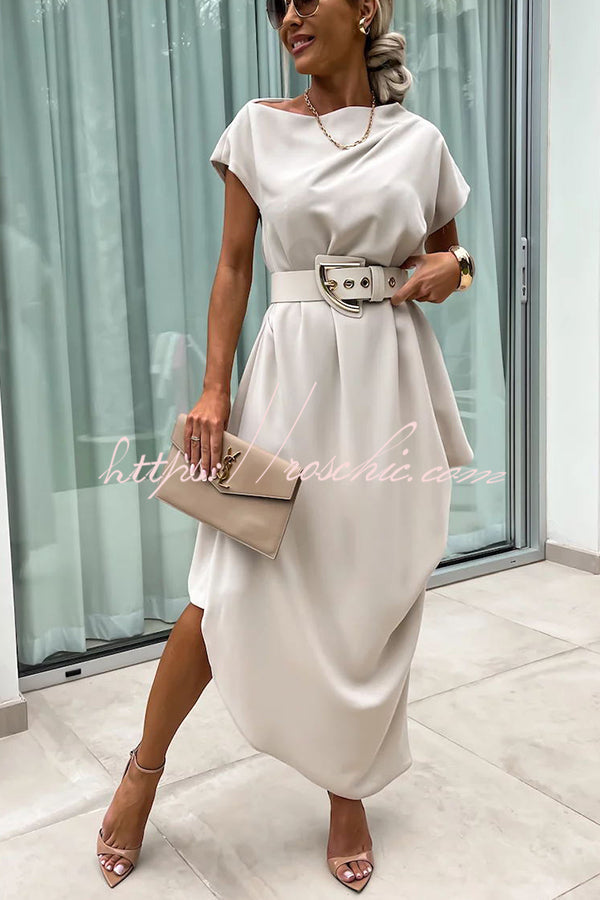 Extraordinary Cut Asymmetrical Short Sleeve  Loose Midi Dress