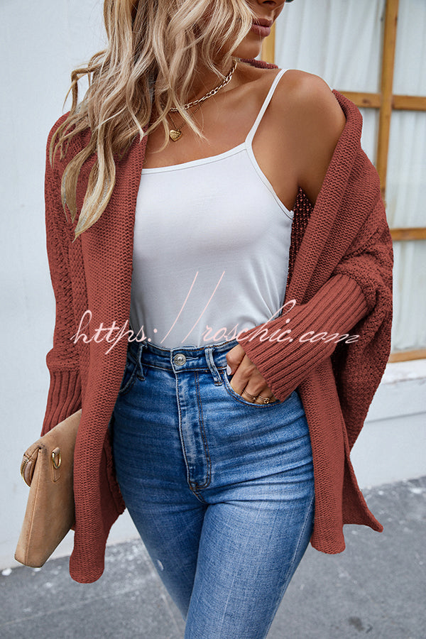 FIDOVIT Solid Round Neck Dolman Sleeve Cardigan