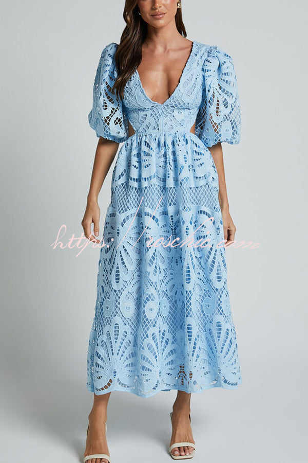 Solid Color V neck Hollow Lace Waistless Sexy Maxi Dress