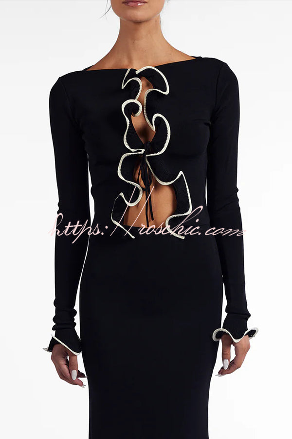 Fashion Ruffled Long-sleeved Tie-cropped Knitted Cardigan