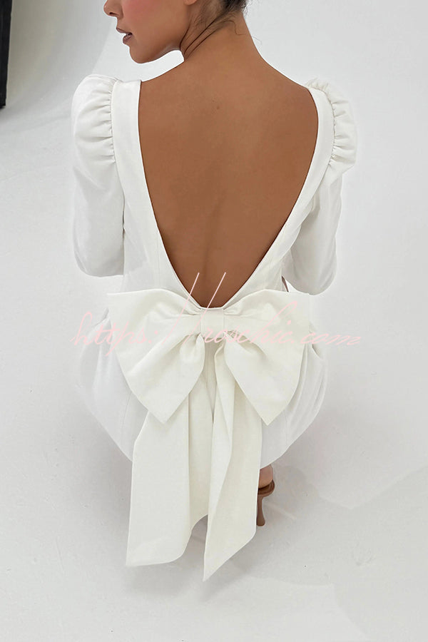 Gift for You Puff Shoulder Long Sleeve Back Bow Detail Mini Dress roschic Gift for You Puff Shoulder Long Sleeve Back Bow Detail Mini Dress roschic