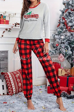 Christmas Is Calling Printed Elastic Waist Lounge Jogger Pajama Set