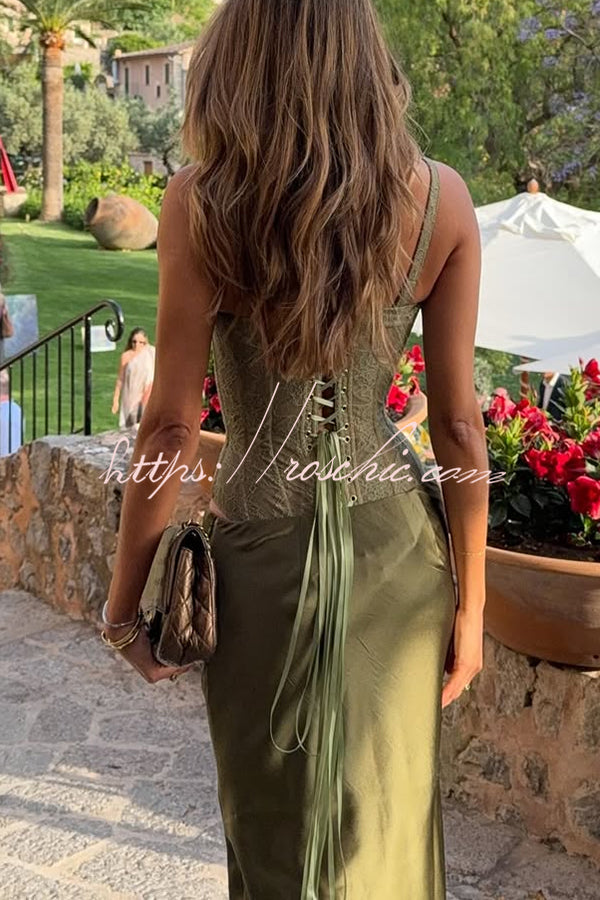 In A Fairytale Lace Corset Back Lace-up Slip Stretch Bodysuit