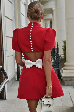 Sweet Moment Slit Short Sleeve Backless Removable Satin Bow Mini Dress roschic Sweet Moment Slit Short Sleeve Backless Removable Satin Bow Mini Dress roschic