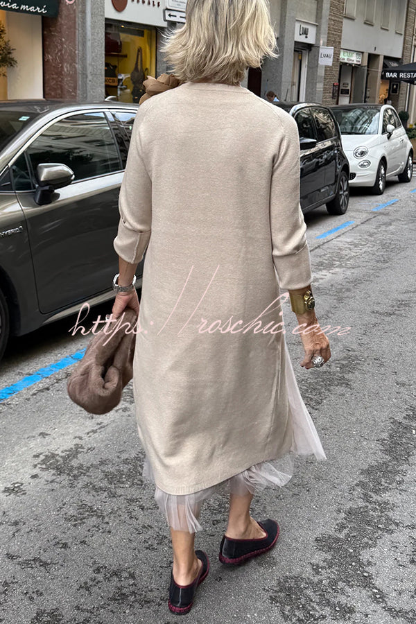 Jollie Knit Long Sleeve Front Slit Midi Sweater and Pleated Tulle Stretch Tank Midi Dress Two-piece