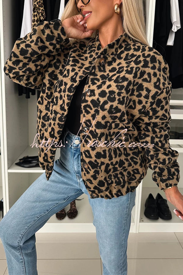 Leopard Print Loose Long-sleeved Pocket Casual Jacket