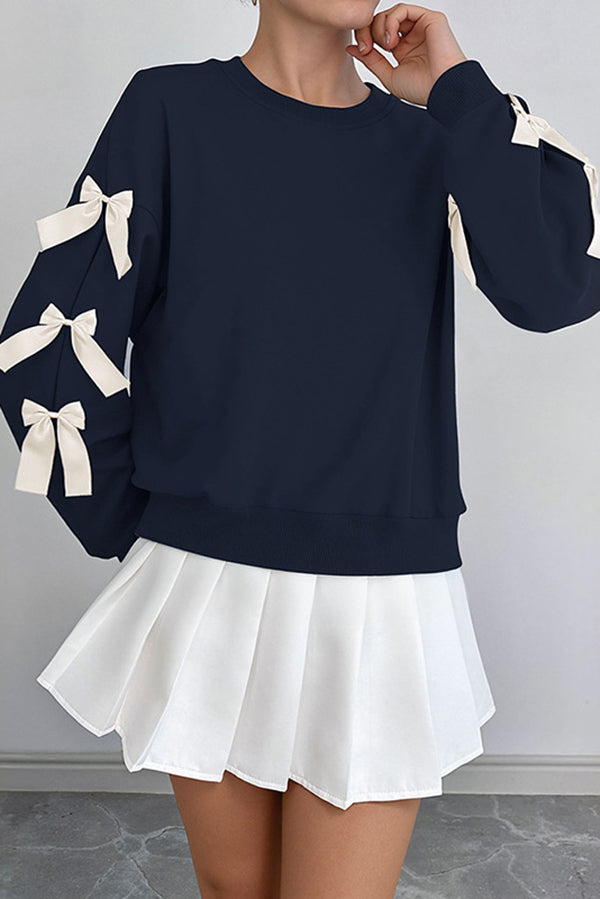 Christmas Bow-decorated Round-neck Long-sleeved Loose Sweatshirt
