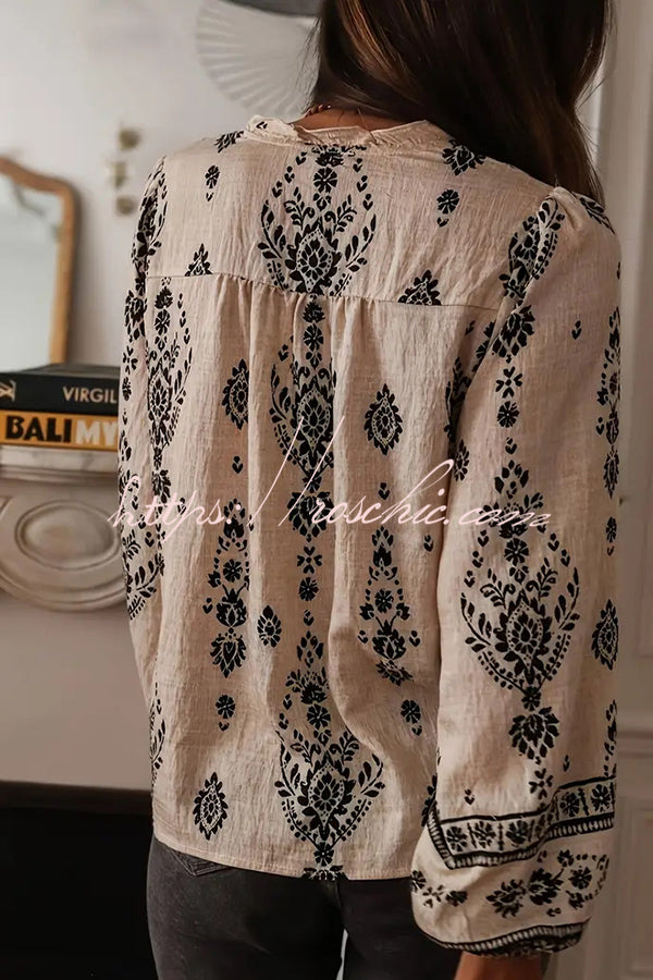 Unique Print Long-Sleeved Button-Up Elegant Shirt