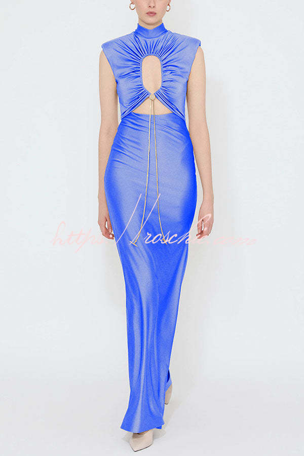 Genis Hollow Elastic Bust High Neck Sleeveless Gathered Maxi Dress – roschic