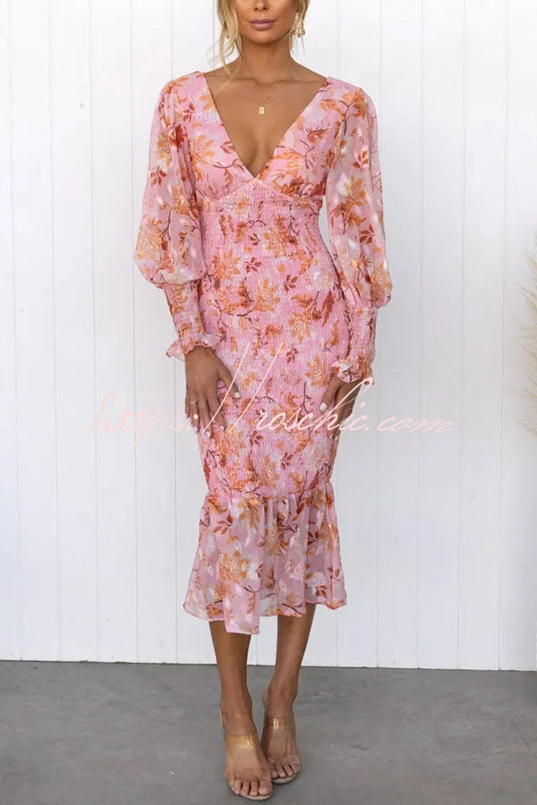 Garden Gathering Floral Smocked Waist Midi Dress – roschic Garden Gathering Floral Smocked Waist Midi Dress – roschic