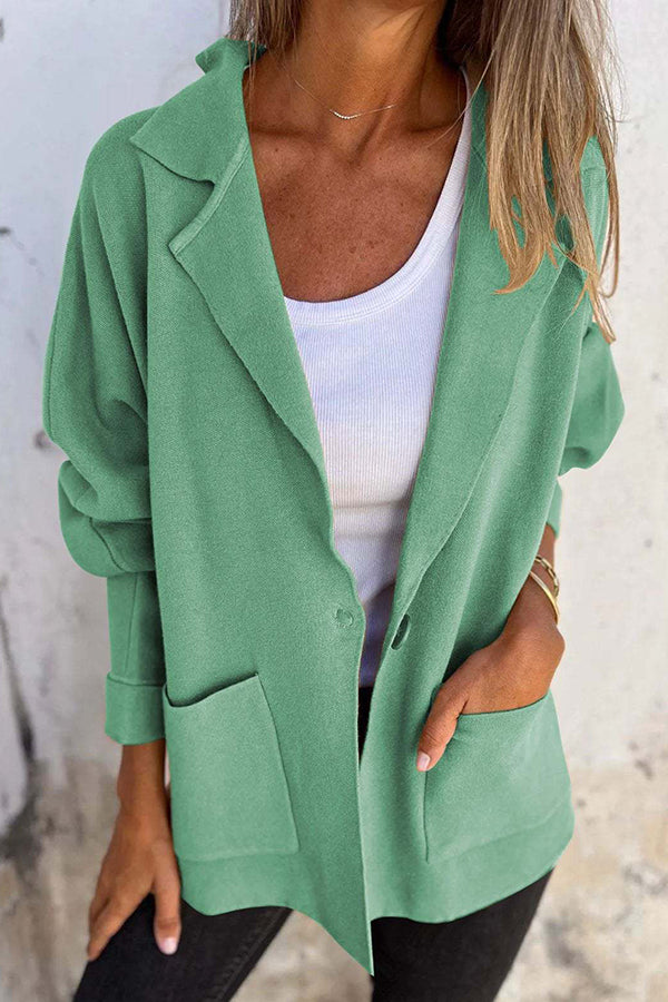 Solid Color Casual Lapel Pocket Loose Jacket