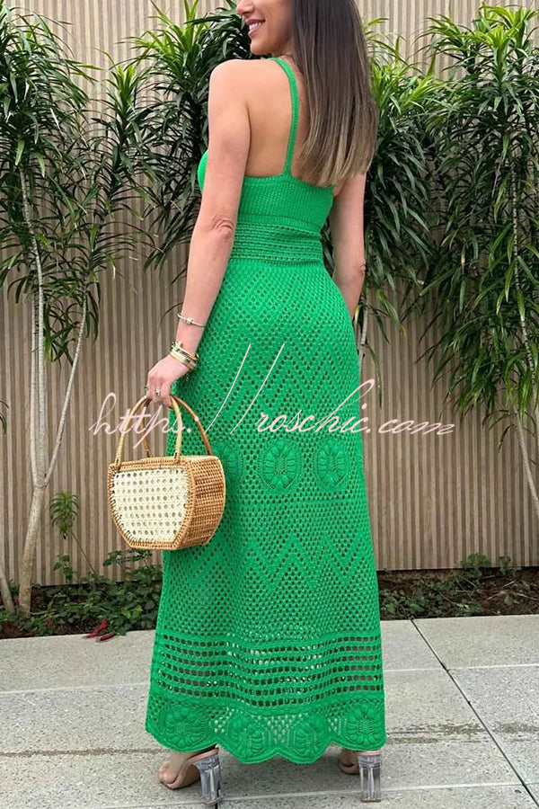 Brunch Voyage Knit Texture Various Patterns Stretch Maxi Dress