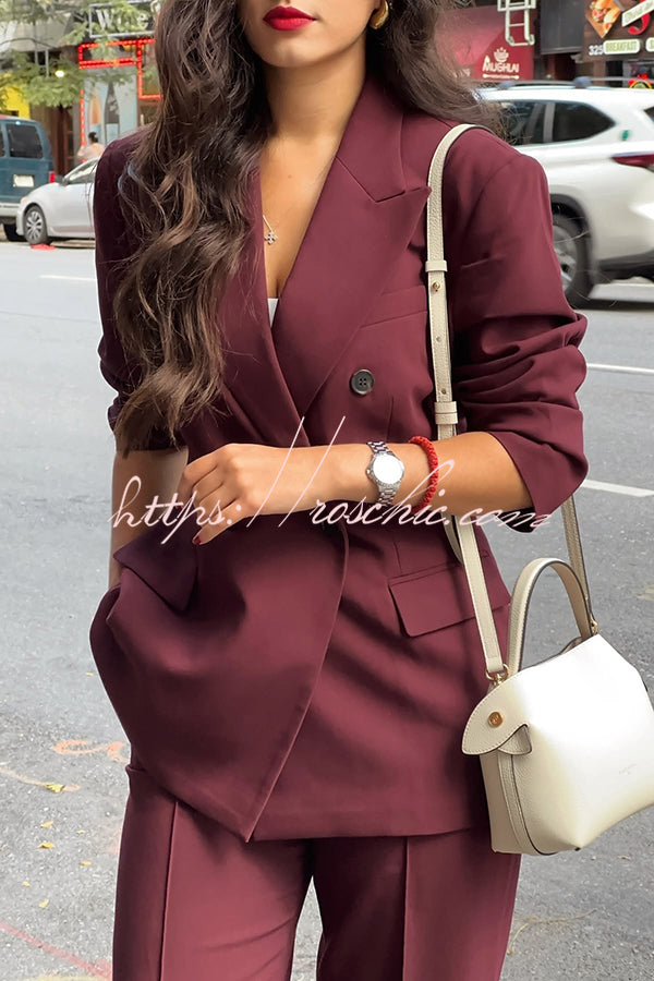 The Perfect Style Button Up Lapel Blazer and Pocketed Wide Leg Pants Set