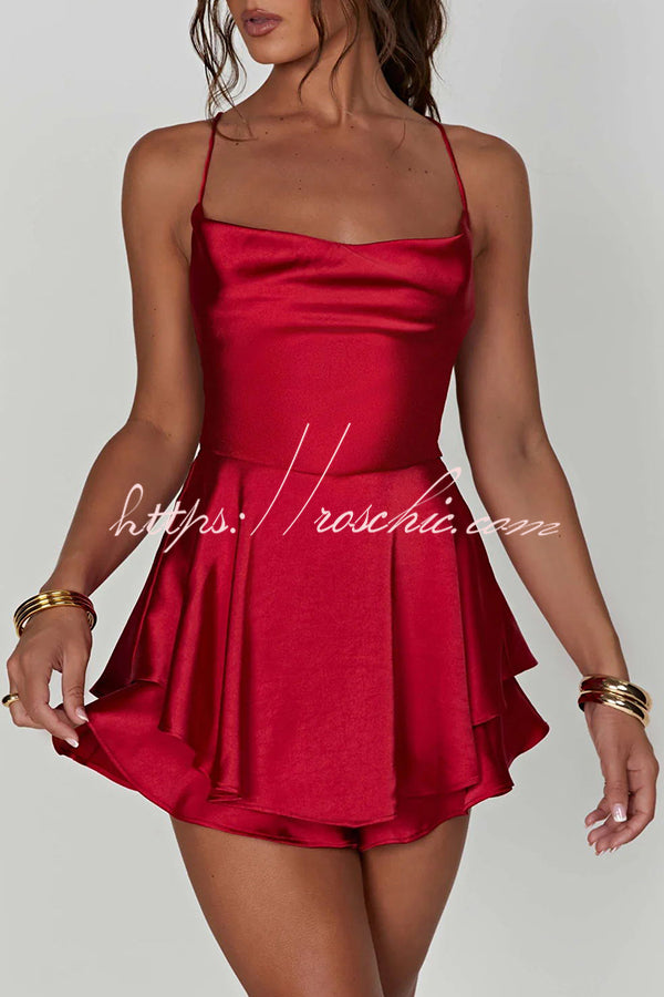 Ruffled Elegant Satin Strappy Satin Backless Lace Up Mini Dress