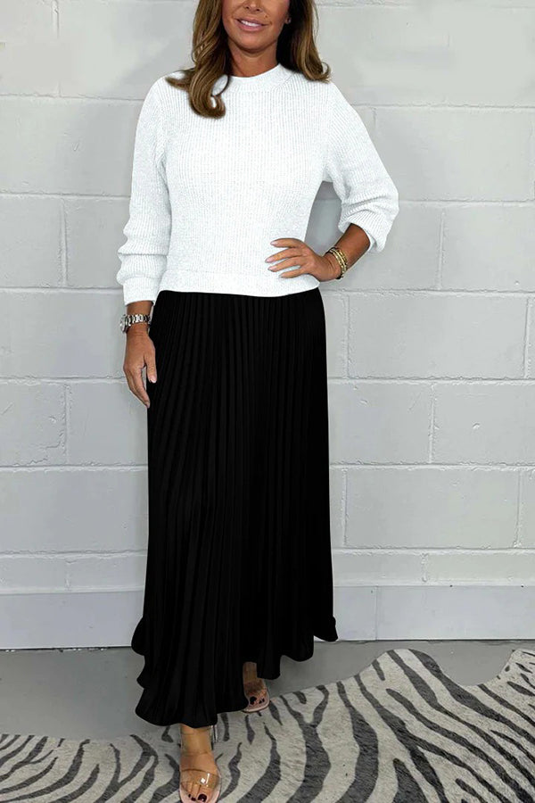 pleated hem sweater dress Women's Cable Knitted Sweater Dress with Pleated Hem Beige