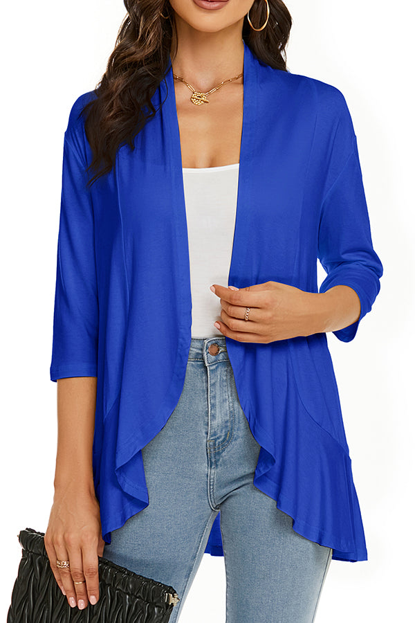 Solid Color Casual Three-quarter Sleeve Ruffled Loose Cardigan
