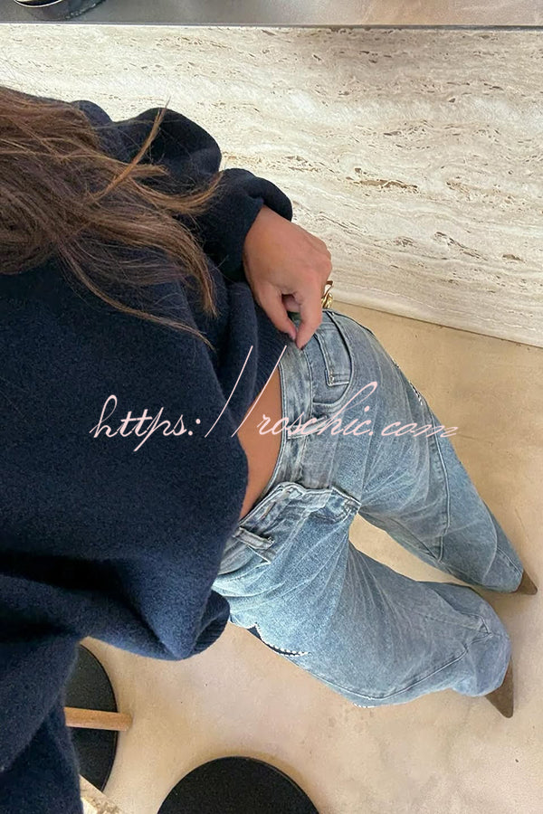 Jessy Denim Mid Rise Side Star Pattern Pocket Wide Leg Jeans (Shipped Within 24 Hours)