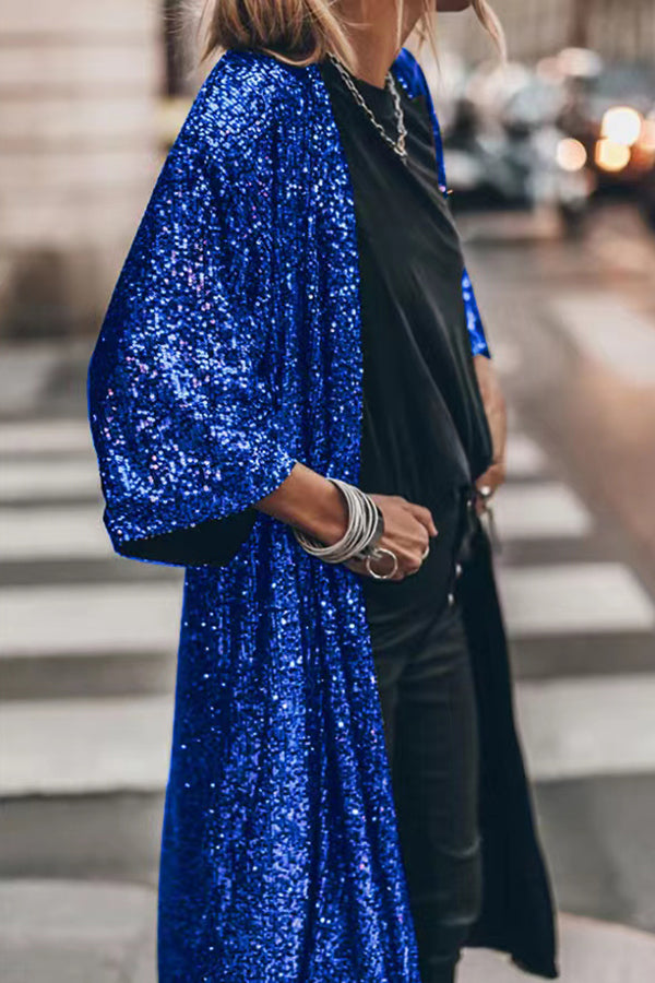 Disco Glamour Sequin Bell Sleeve Kimono