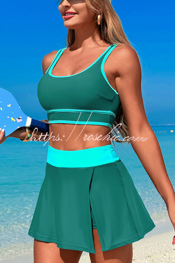 Fashion Contrast Color Stretch Sports Two-piece Bikini Swimsuit