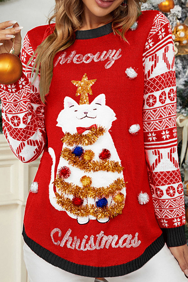 Christmas Print Crew Neck Long Sleeve Sweater