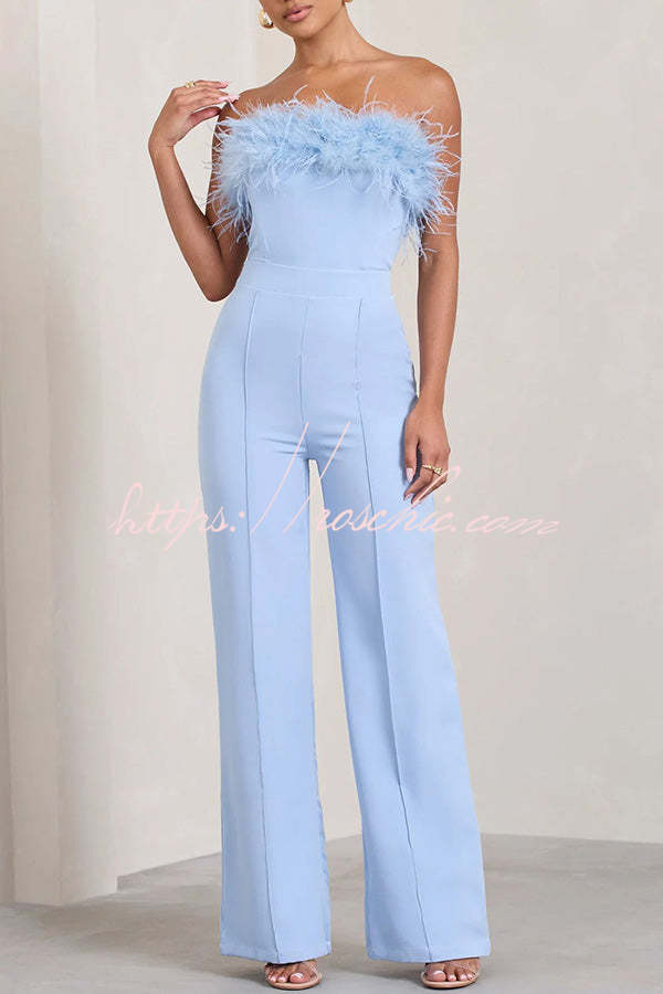 First Class High Rise Feather Stretch Waist Jumpsuit