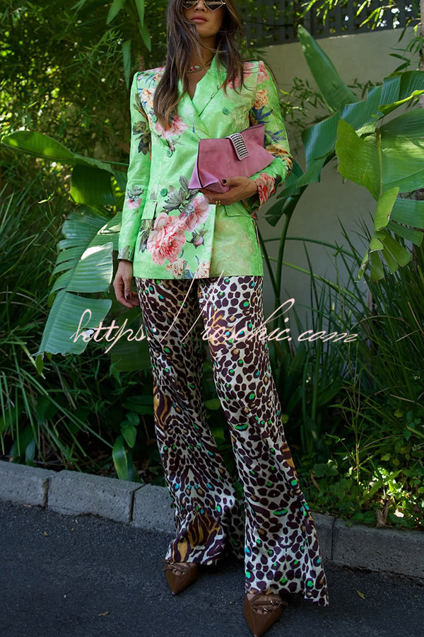 Wild and Free Flowers Printed Button Up Long Sleeve Lapel Blazer