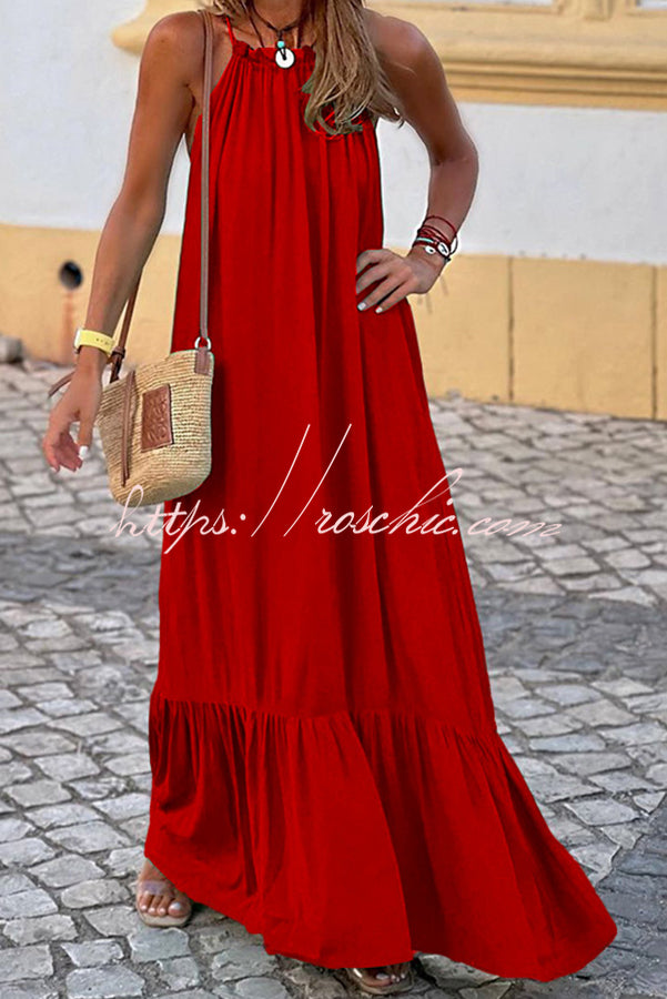 Summer Colors Elastic Neckline A-line Loose Maxi Dress