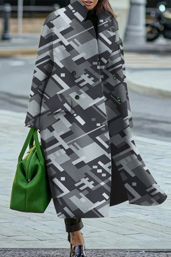 Solid Color Loose Lapel Long Sleeve Button Casual Long Coat