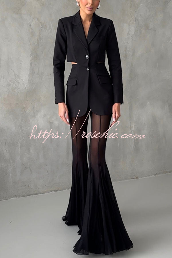 Deep Chic Mesh High Rise Elastic Waist Fishtail Stretch Pants