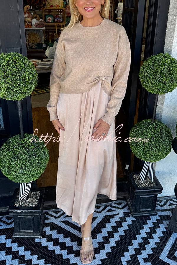 satin sweater dress Warm Kiss Satin Sweater Maxi Dress Set - Charcoal