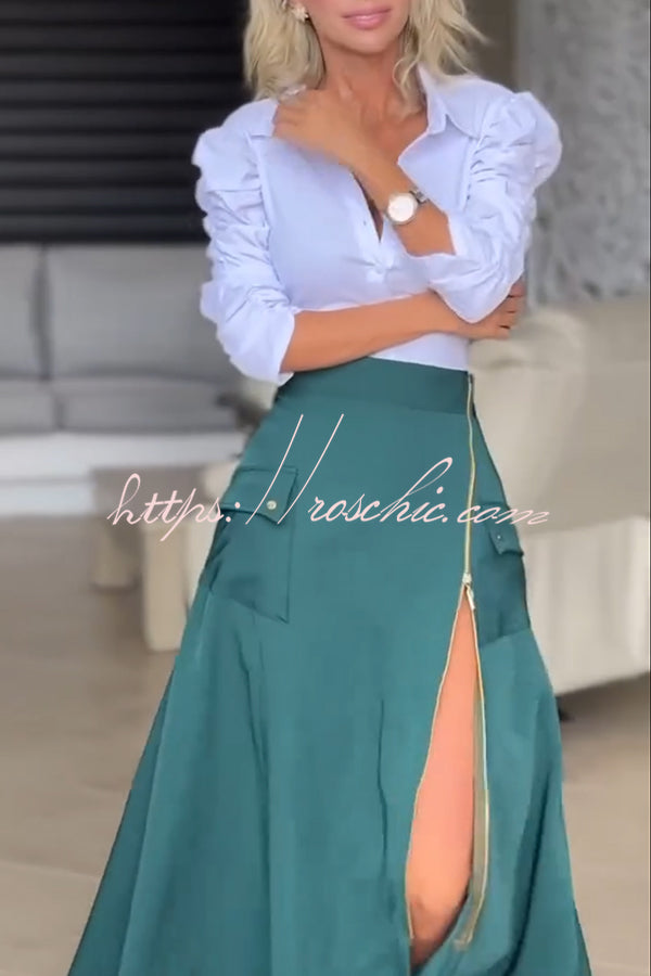 Perfect Shape Elastic Waist Zipper Detail Pocket Cargo Maxi Skirt