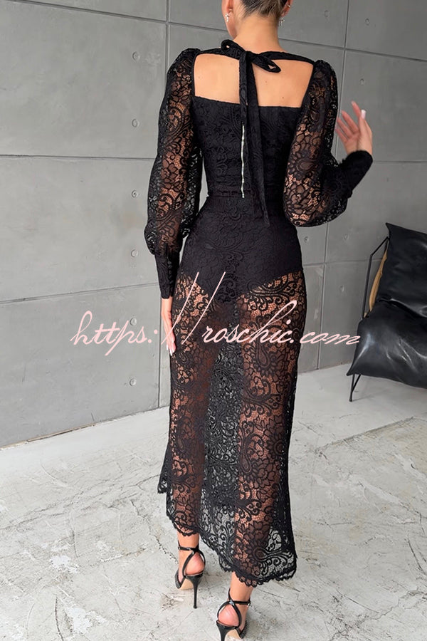 Timeless Moment Floral Lace High Rise Elastic Waist Midi Skirt