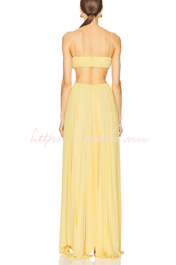 Butter Moment Pleated Cutout Waist A-line Slip Maxi Dress