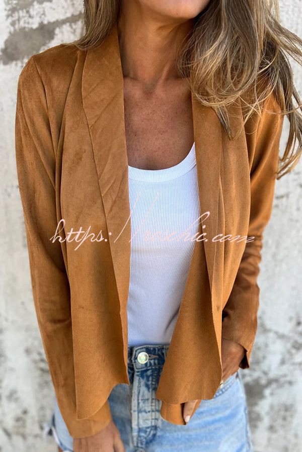 Solid Color Suede Lapel Long Sleeve Loose Coat