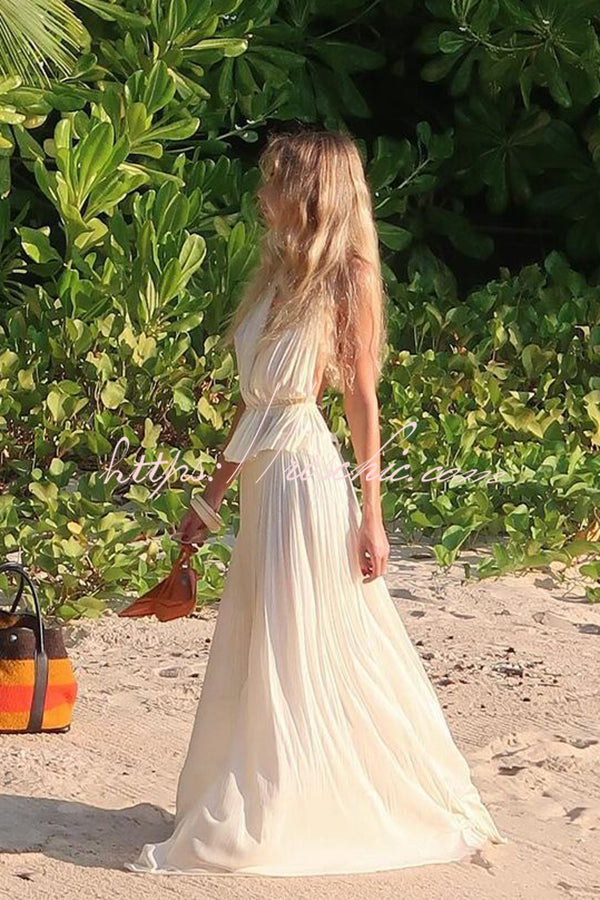 Chasing Sunsets Tulle Pleated Drawstring Waist Maxi Skirt