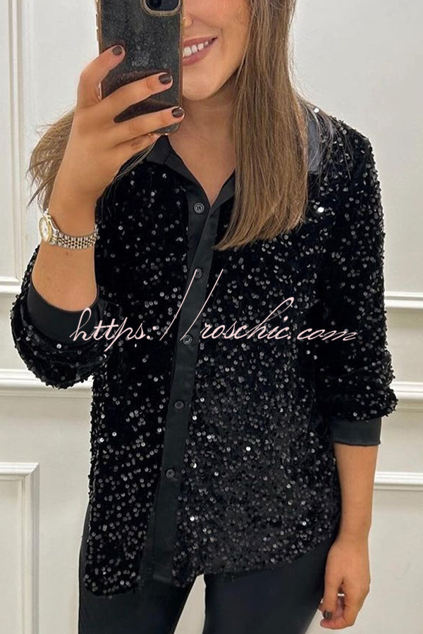 Fashion Velvet Sequined Loose Casual Long-sleeved Shirt