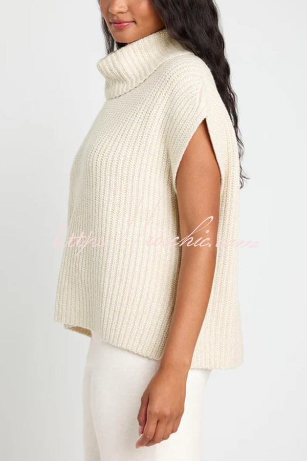 Comfortable and Luxe Knit TurtleNeck Cap Sleeves Lightweight Sweater