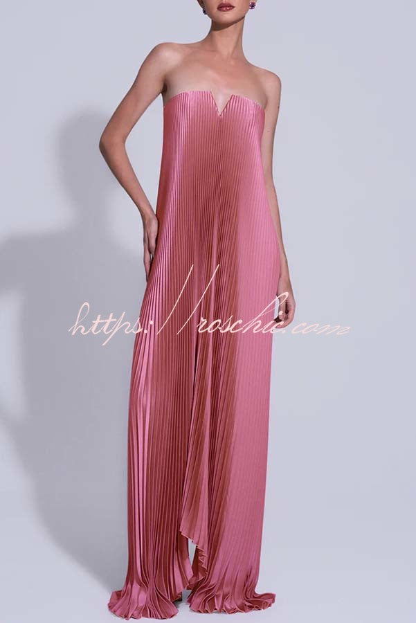Darling Moment Satin Fabric Off Shoulder V-neck Asymmetric Hem A-line Maxi Dress
