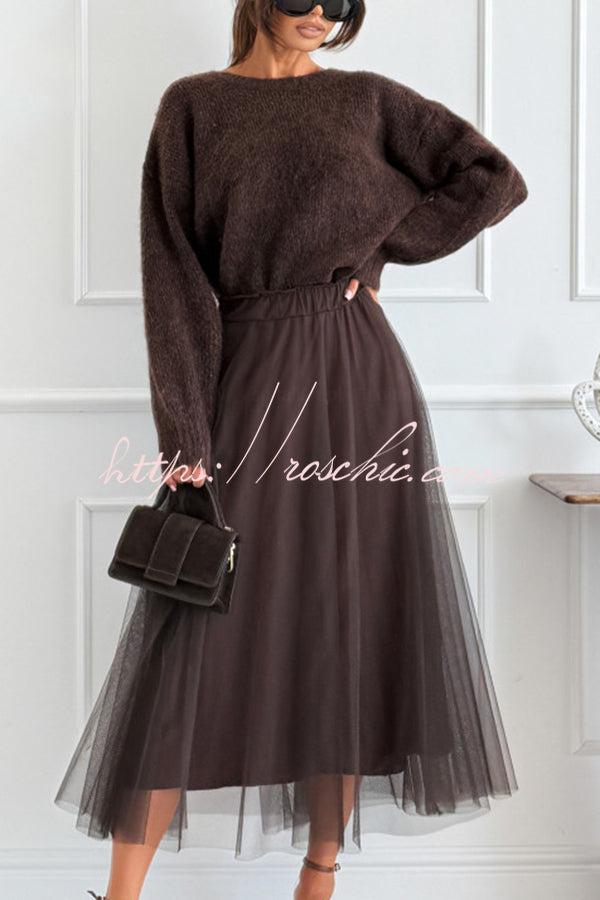 Gisella Tulle High-rise Elastic Waist Layered Flowy Midi Skirt