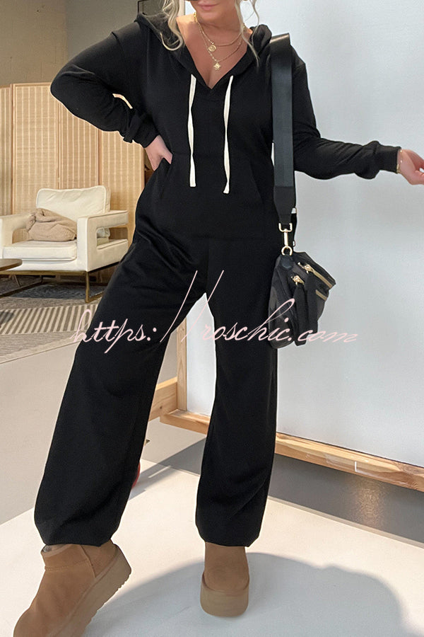 Cozy Days Long Sleeve Pocket Hooded Drawstring Jumpsuit