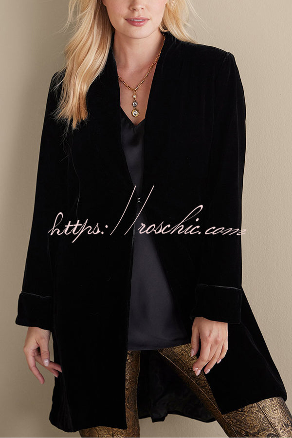 Solid Color Velvet Long-sleeved Loose Mid-length Coat