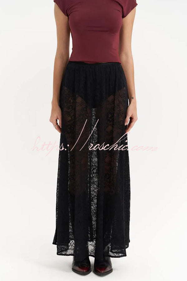 Sweet Festival Unique Lace Elastic Waist A-line Maxi Dress