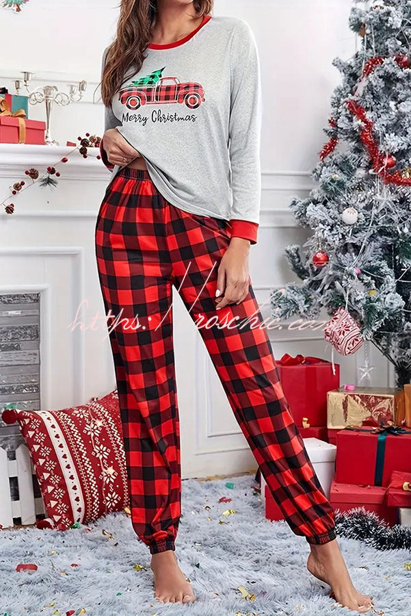 Christmas Is Calling Printed Elastic Waist Lounge Jogger Pajama Set