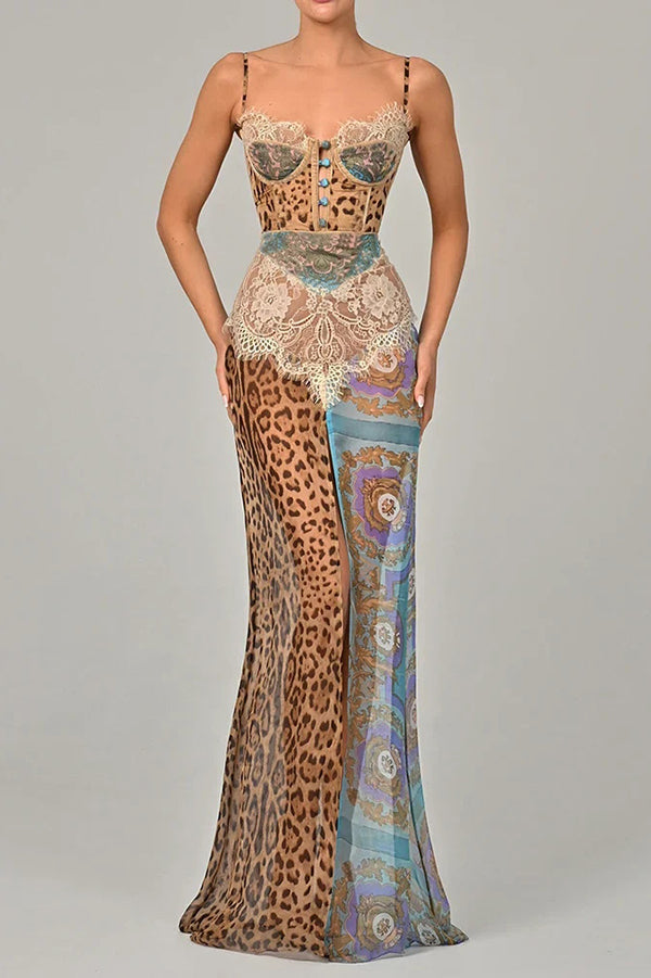 Leopard Lace Split Dress Blue / M Leopard Lace Split Dress Blue / M