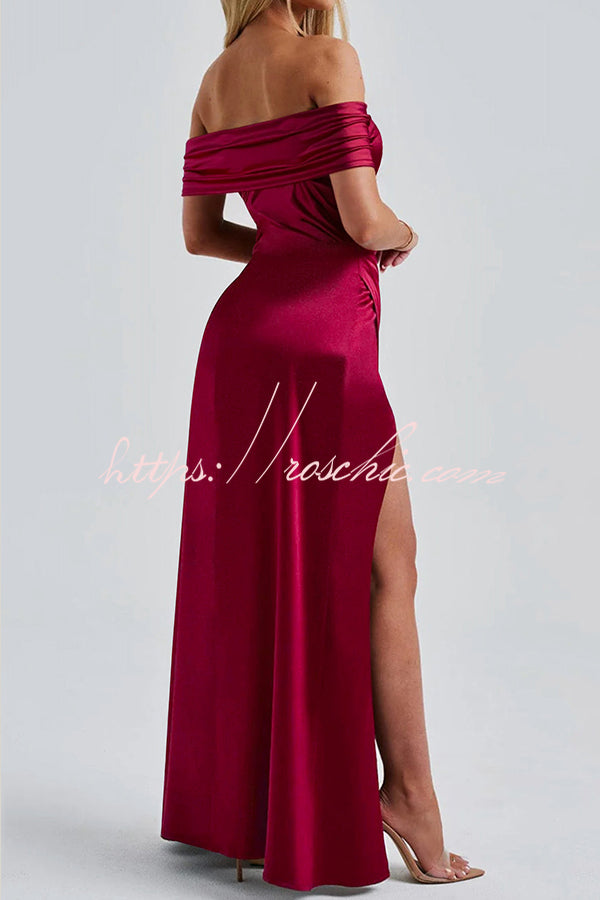 Sexy Off-shoulder Fitted High Slit Elegant Maxi Dress