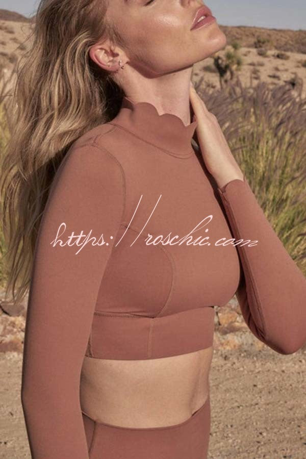 Open Back Petal Trim Long Sleeve Yoga Sports Crop Top