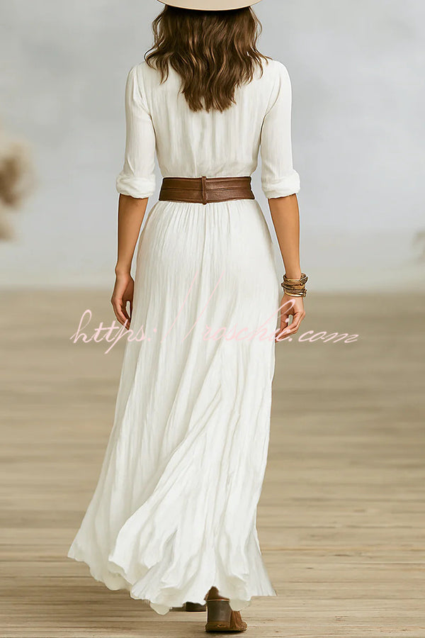 Fashion Lapel Single-breasted Waist Shirt-style Maxi Dress